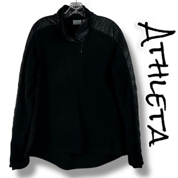 Athleta Jackets & Blazers - Athleta Vortex Half Zip Pullover Fleece Quilted Jacket Black Cozy Womens Size L